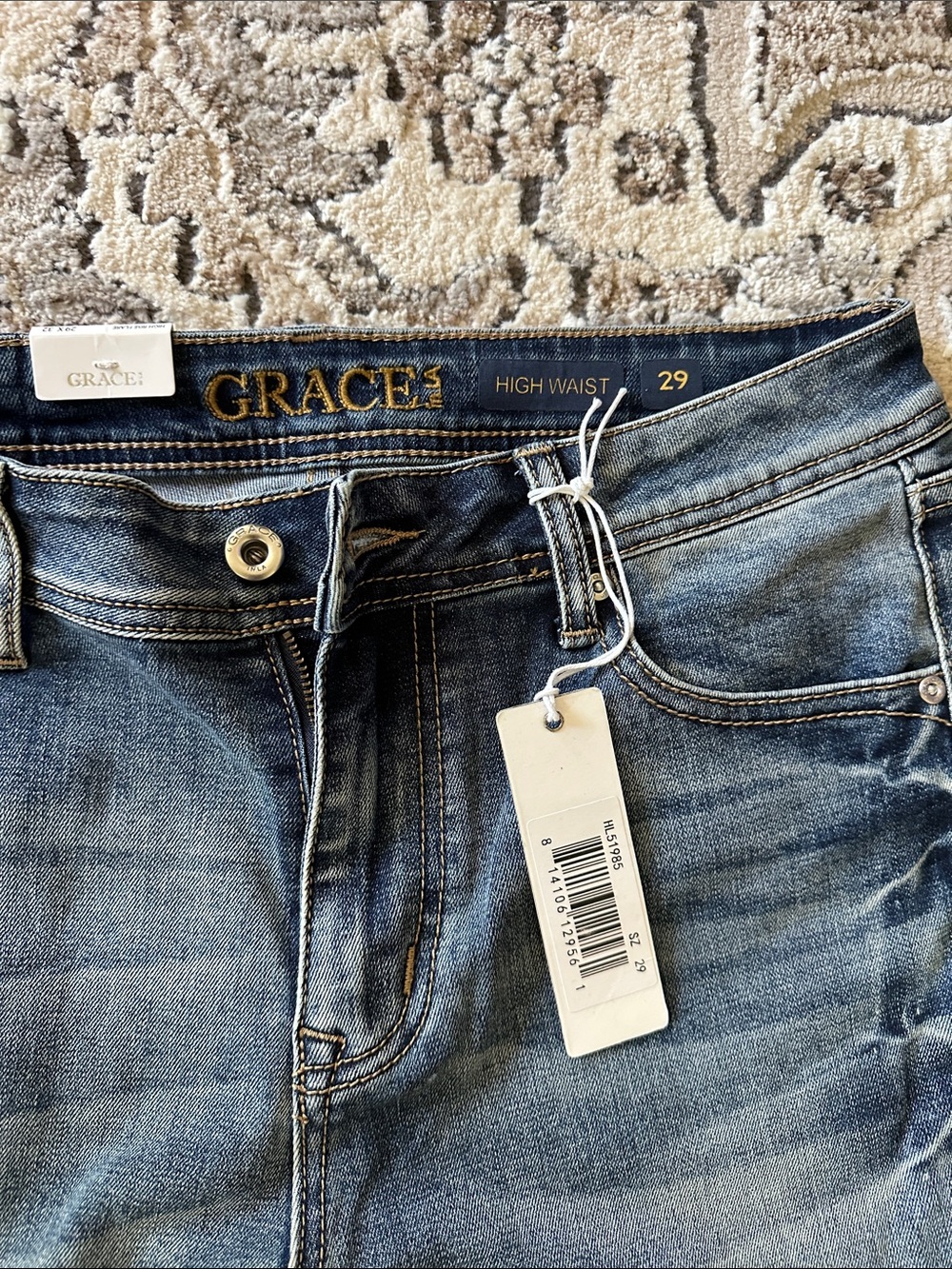 Grace Embroidered Floral Blue Flare Jeans - Picture 2 of 3
